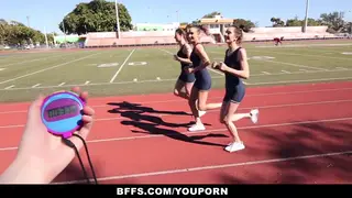 Brunette Lesbians Share Kisses and Oral After Practice