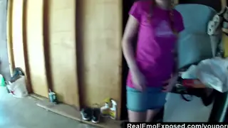 Blonde Teen Sucks Cock POV in the Garage