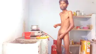 Indian Twink Strokes His Uncut Cock in a Casting Kitchen