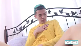 Asian Twink Stretches with Toy and Strokes Hard