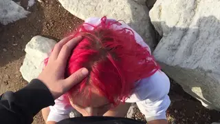 Petite Redhead Drains Cock on the Beach