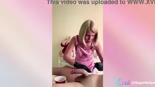 Blonde MILF Nurse Jerks Cheating Husband to Cumshot