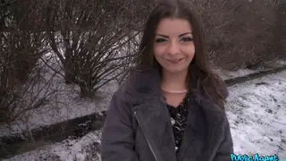 European Brunette Takes a Creampie and Cum on Lips Outdoors