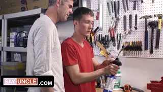 Stepdad Gets a Steady Blowjob and Handjob While Working